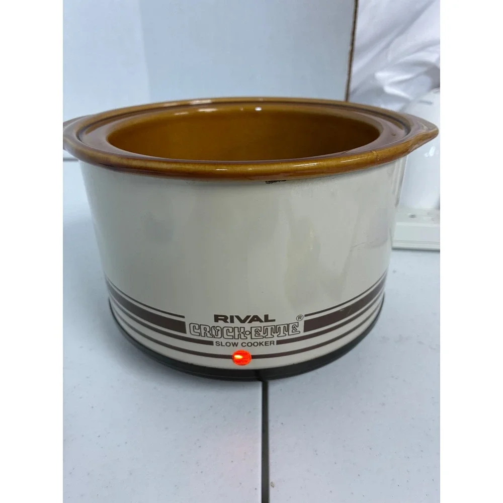 Vintage Rival Crock-Ette Slow Cooker 1 Quart Cream Brown Retro 3100/2